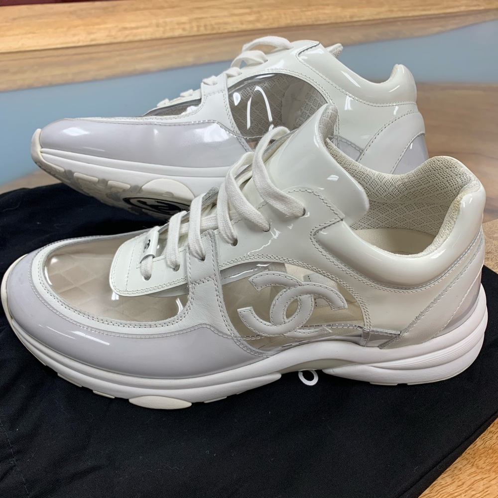 CHANEL White Transparent Trainers Sneakers 39.5